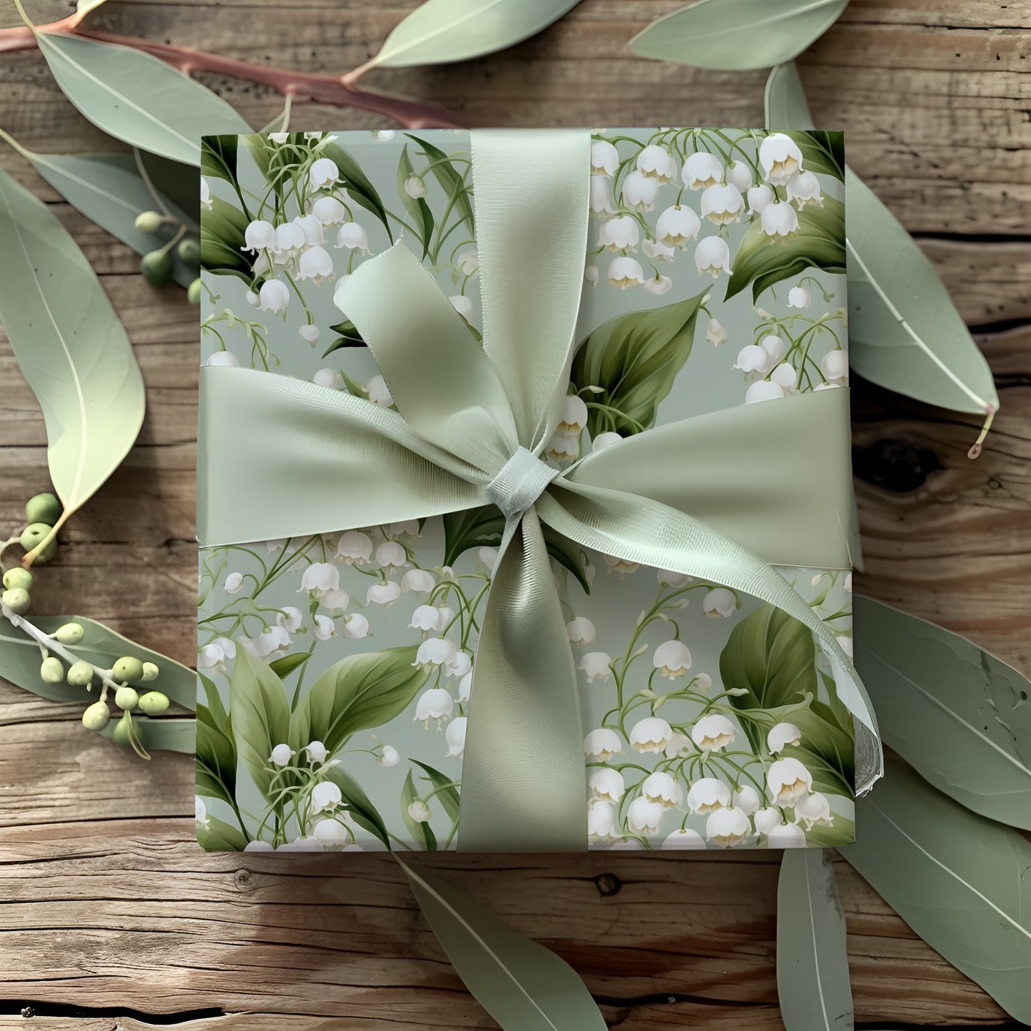 Lilly of the Valley Mint Floral Gift Wrapping Paper Sheets