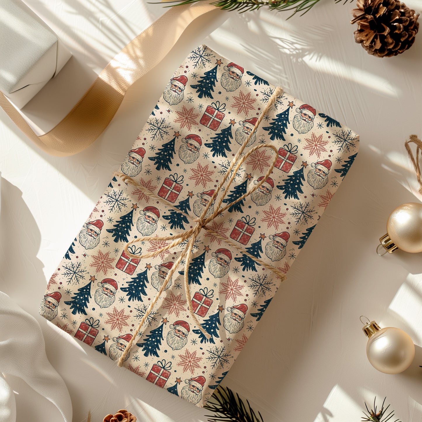 Vintage Santa, Gifts and Christmas Trees Gift Wrapping Paper Sheets