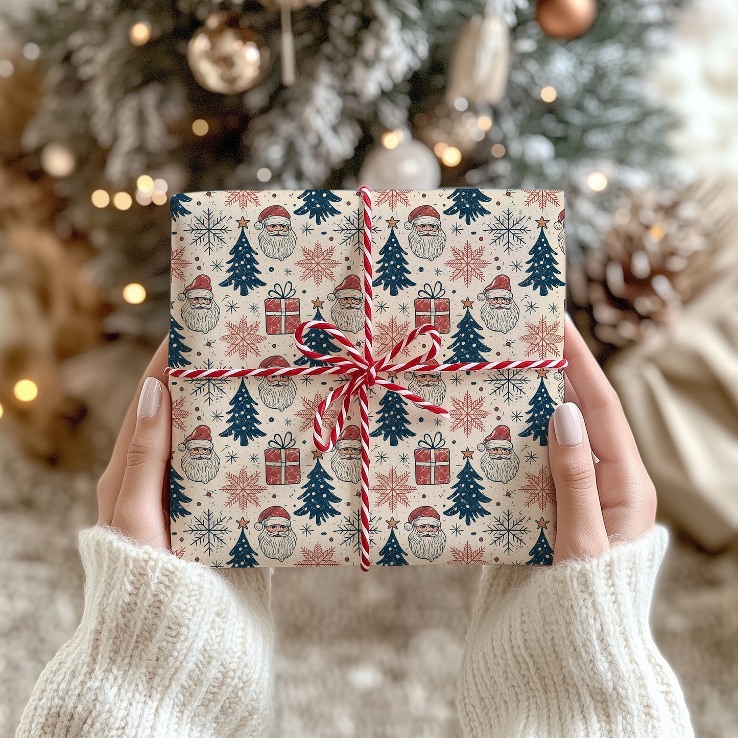 Vintage Santa, Gifts and Christmas Trees Gift Wrapping Paper Sheets