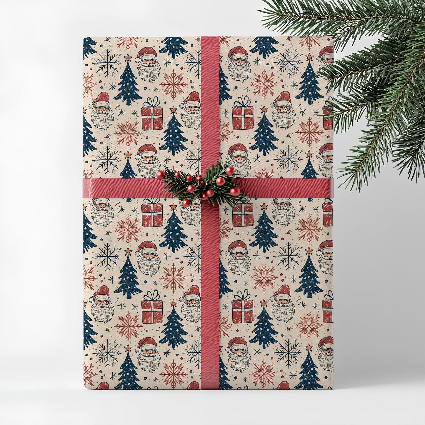 Vintage Santa, Gifts and Christmas Trees Gift Wrapping Paper Sheets