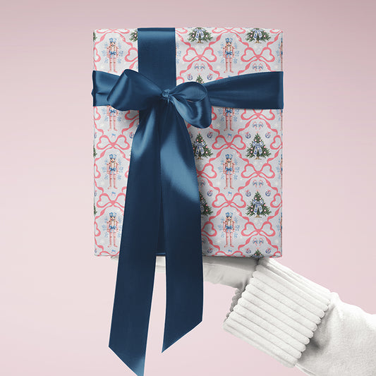 Whimsical Pink and Blue Pastel Coquette Nutcracker Holiday Gift Wrapping Paper Sheets