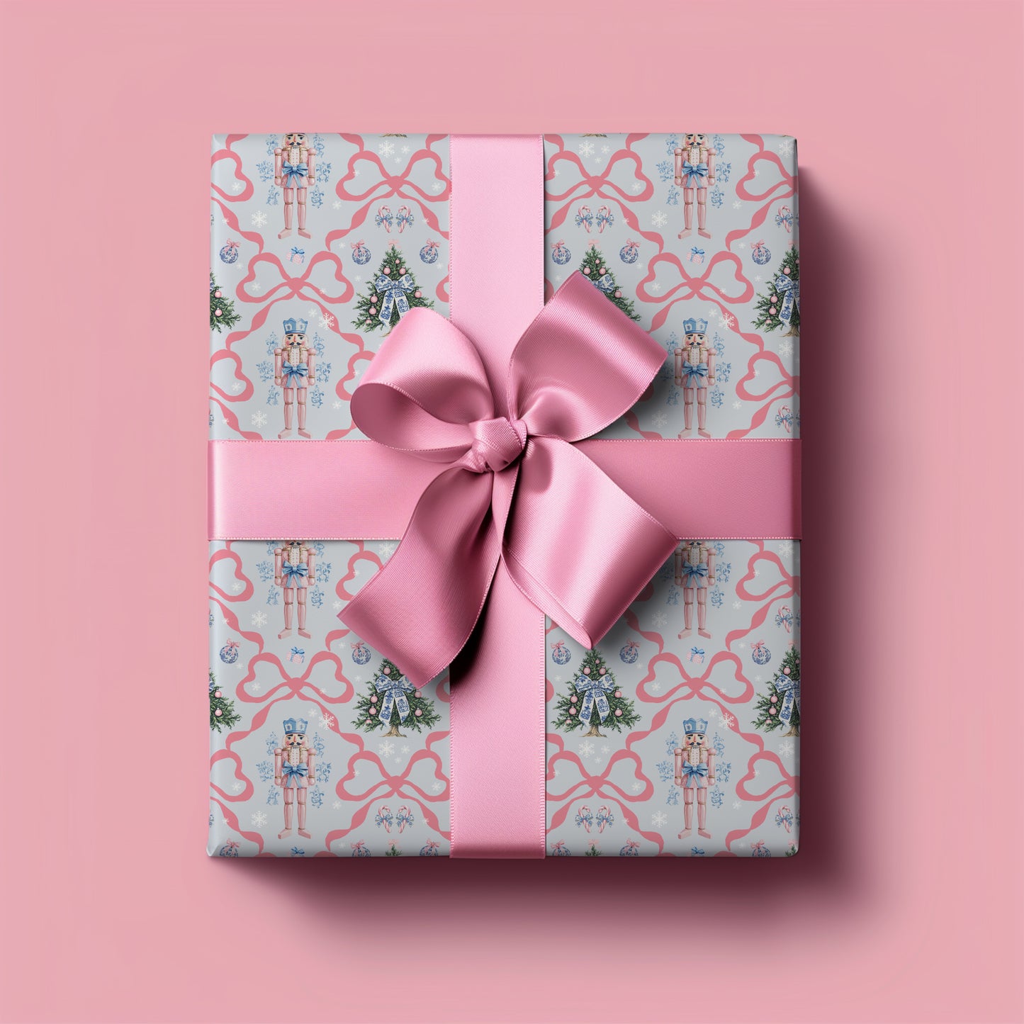 Whimsical Pink and Blue Pastel Coquette Nutcracker Holiday Gift Wrapping Paper Sheets