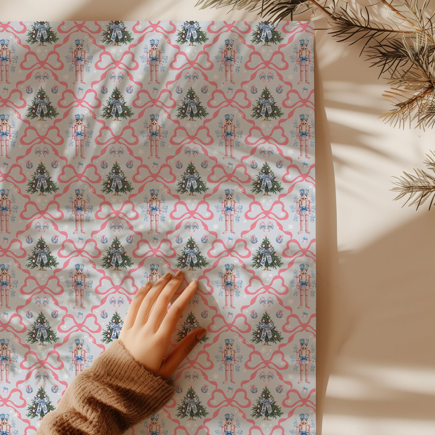 Whimsical Pink and Blue Pastel Coquette Nutcracker Holiday Gift Wrapping Paper Sheets