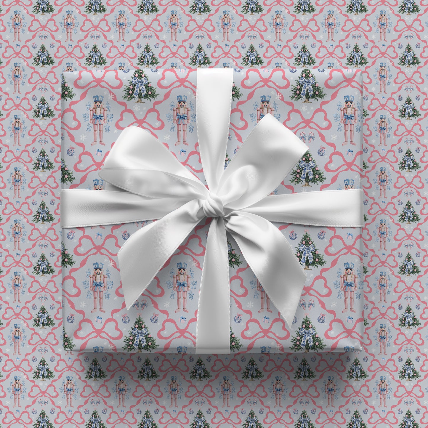 Whimsical Pink and Blue Pastel Coquette Nutcracker Holiday Gift Wrapping Paper Sheets