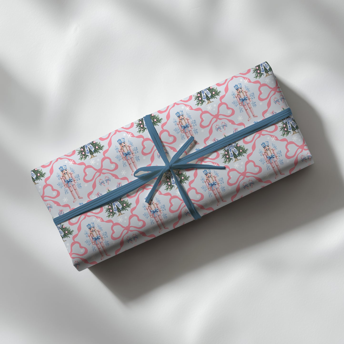 Whimsical Pink and Blue Pastel Coquette Nutcracker Holiday Gift Wrapping Paper Sheets