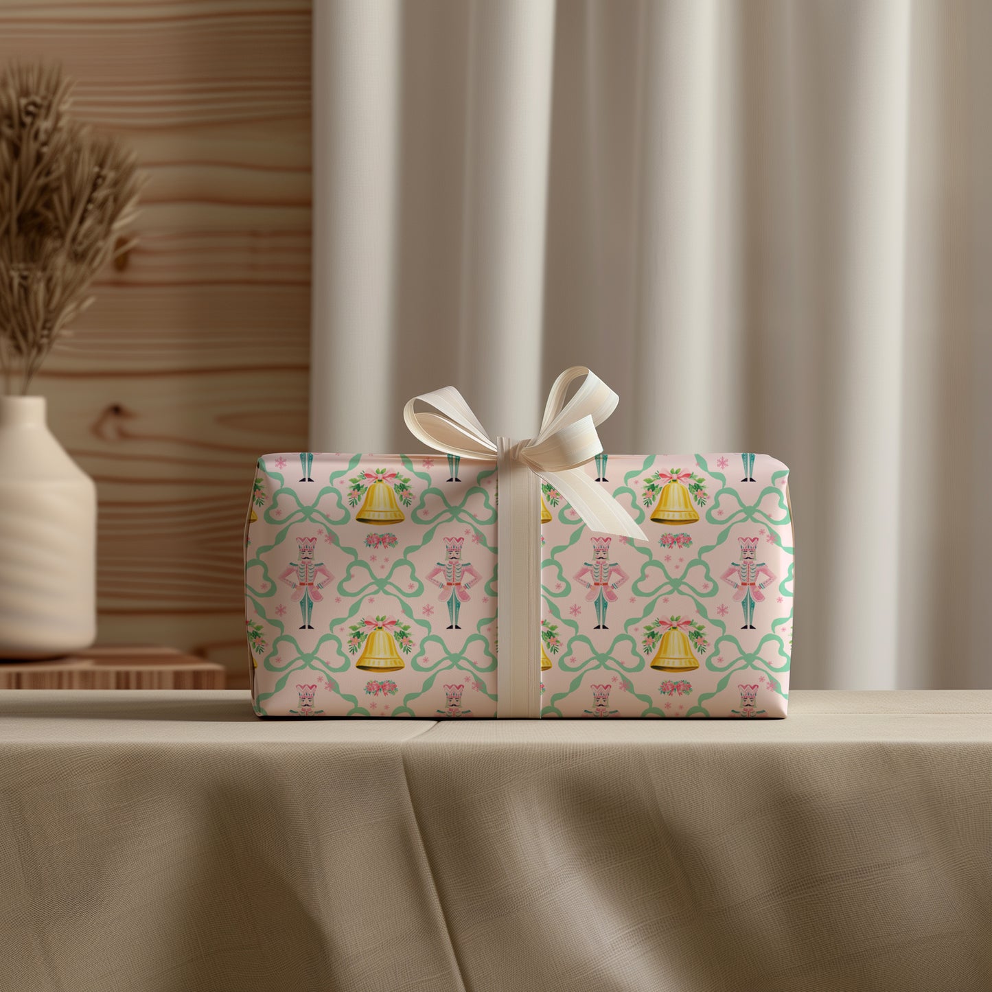 Whimsical Pastel Pink, Green and Gold Coquette Nutcracker Gift Wrapping Paper Sheets