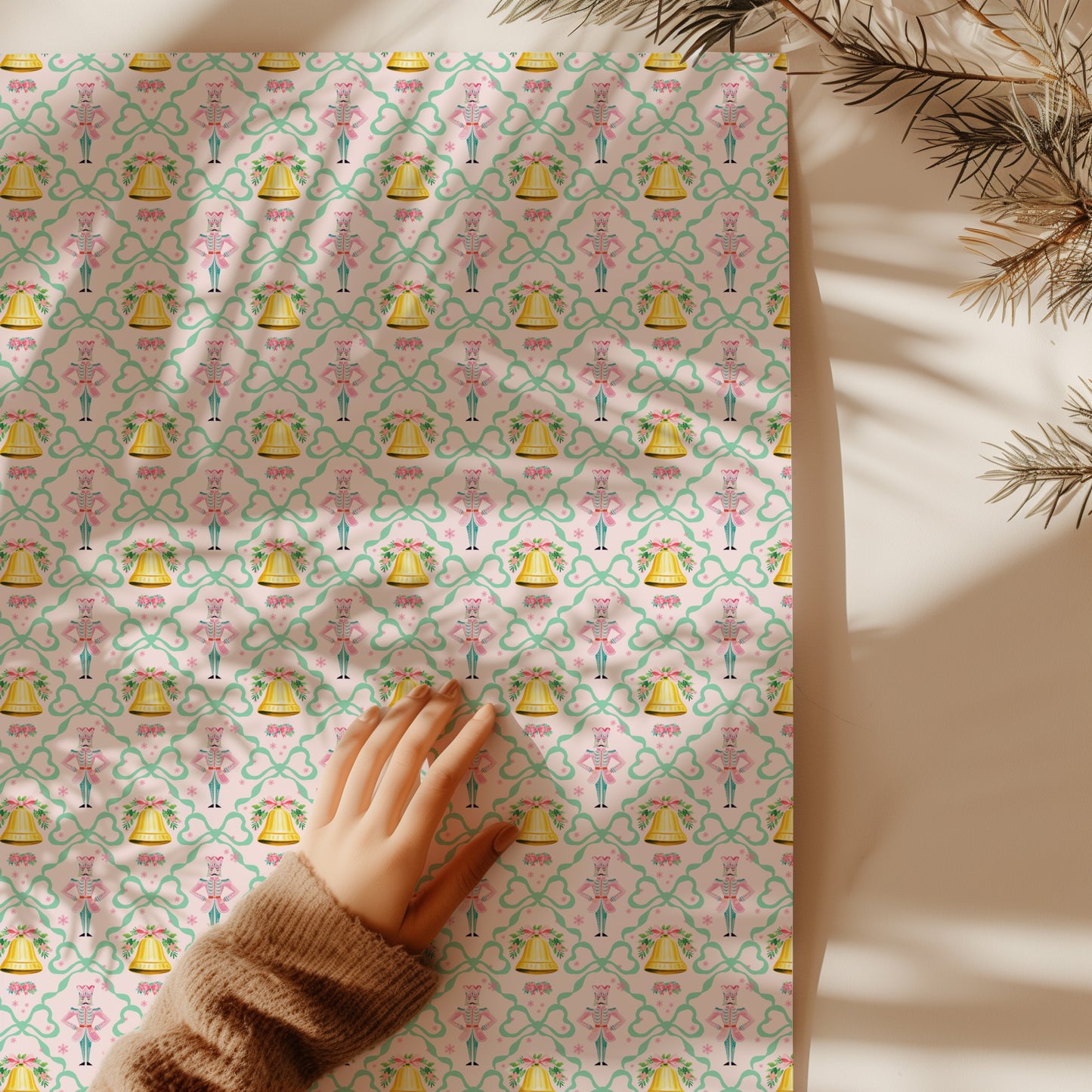 Whimsical Pastel Pink, Green and Gold Coquette Nutcracker Gift Wrapping Paper Sheets