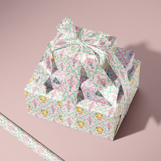 Whimsical Pastel Pink, Green and Gold Coquette Nutcracker Gift Wrapping Paper Sheets