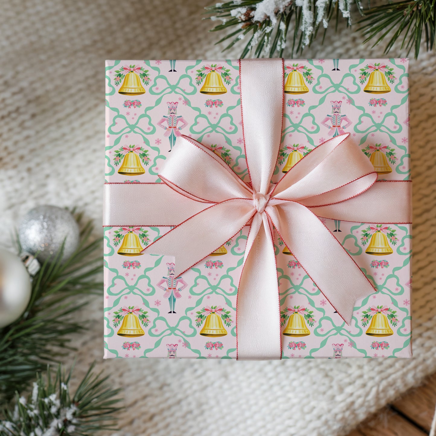Whimsical Pastel Pink, Green and Gold Coquette Nutcracker Gift Wrapping Paper Sheets