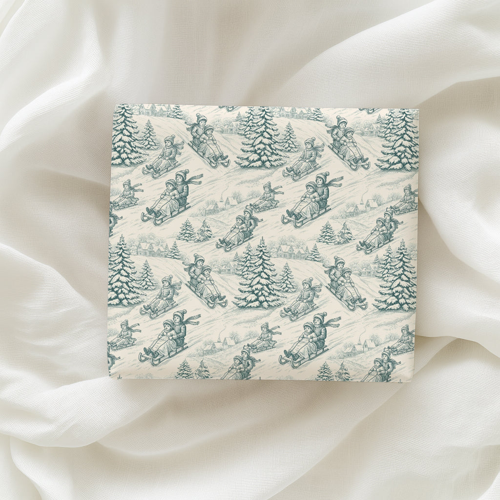 Sledding Toile De Jouy Blue Winter Holiday Gift Wrapping Paper Sheets