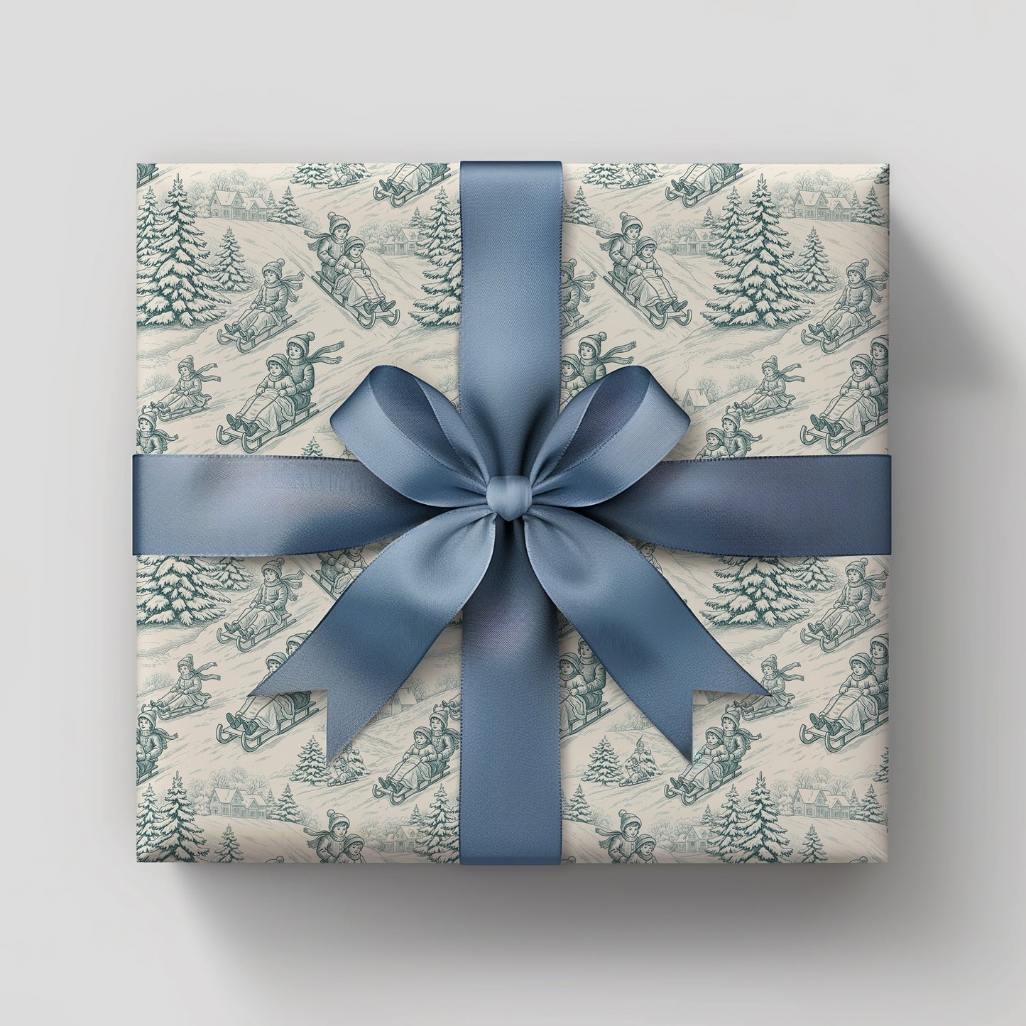 Sledding Toile De Jouy Blue Winter Holiday Gift Wrapping Paper Sheets