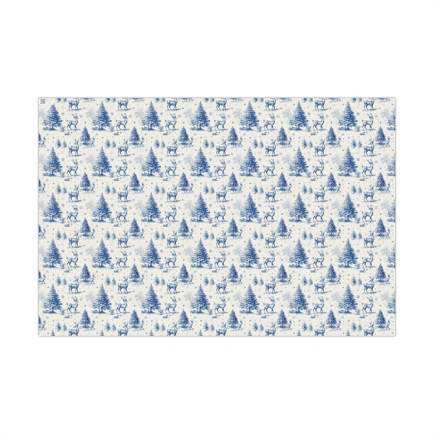 Reindeer and Fir Tree Winter Holiday Toile De Jouy Blue Gift Wrapping Paper Sheets