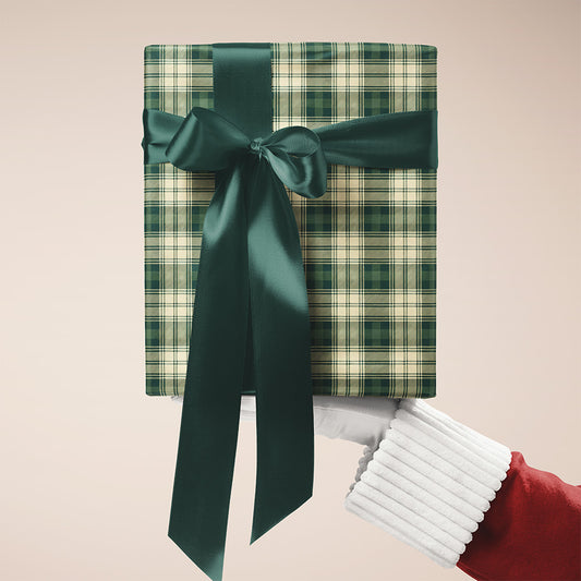 Green and Cream Plaid Holiday Gift Wrapping Paper Sheets