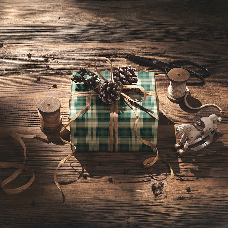 Green and Cream Plaid Holiday Gift Wrapping Paper Sheets