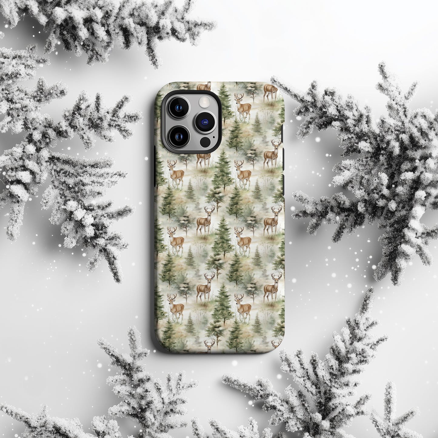 Deer and Fir Tree Scene Rustic Tough Phone Case