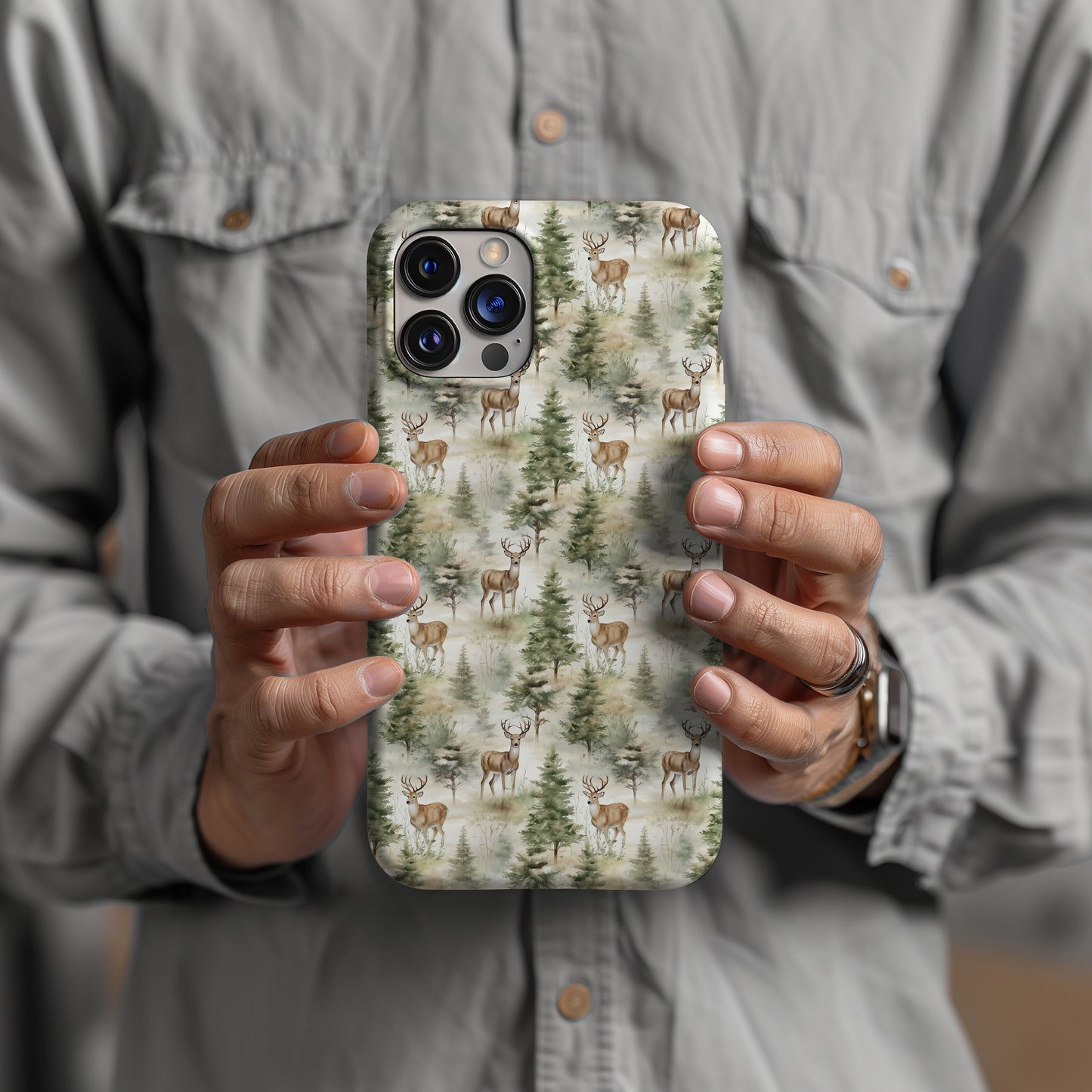 Deer and Fir Tree Scene Rustic Tough Phone Case