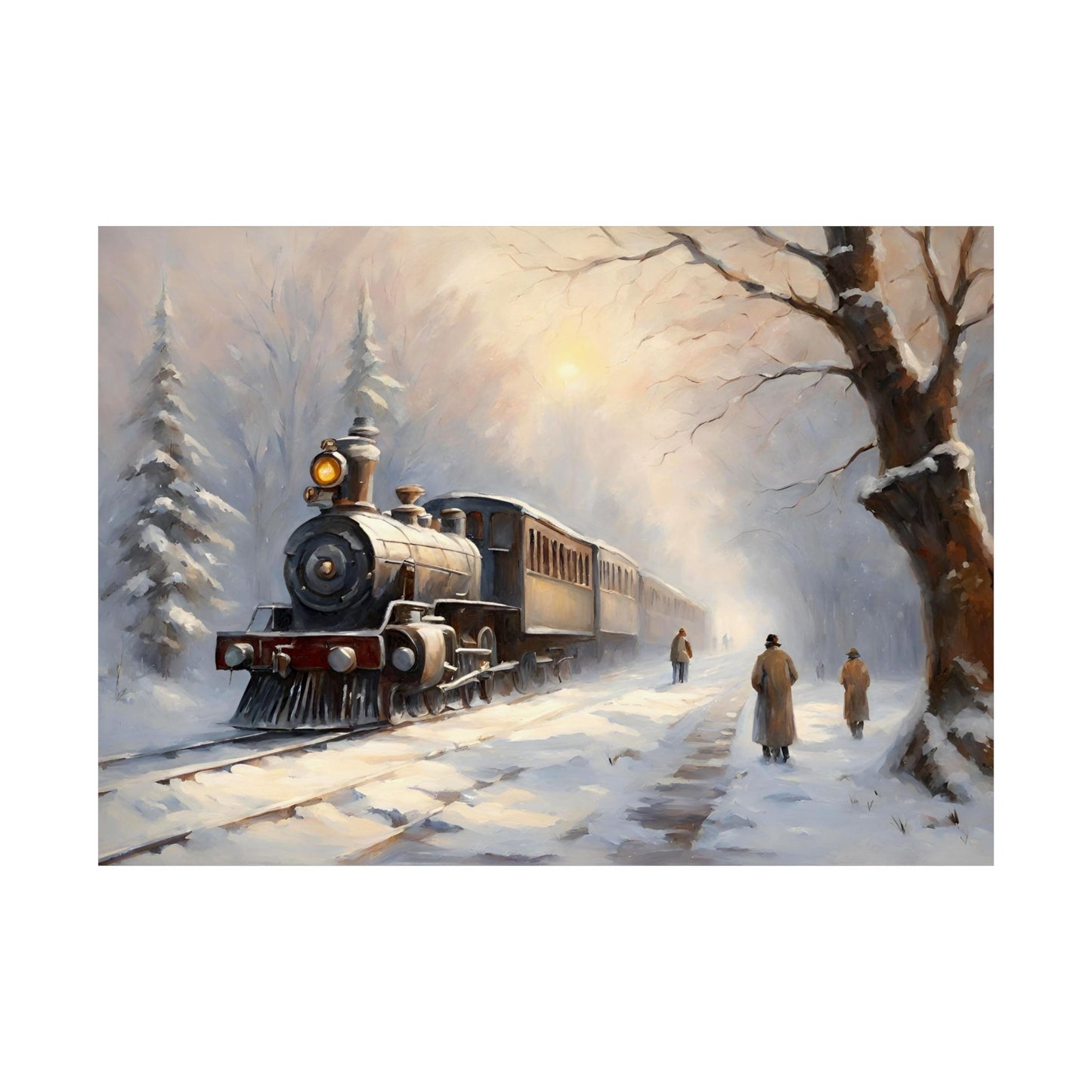 Snowy Winter Whimsical and Cozy Train Scene Matte Horizontal Poster Art Print