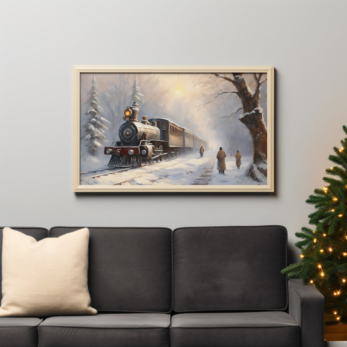 Snowy Winter Whimsical and Cozy Train Scene Matte Horizontal Poster Art Print