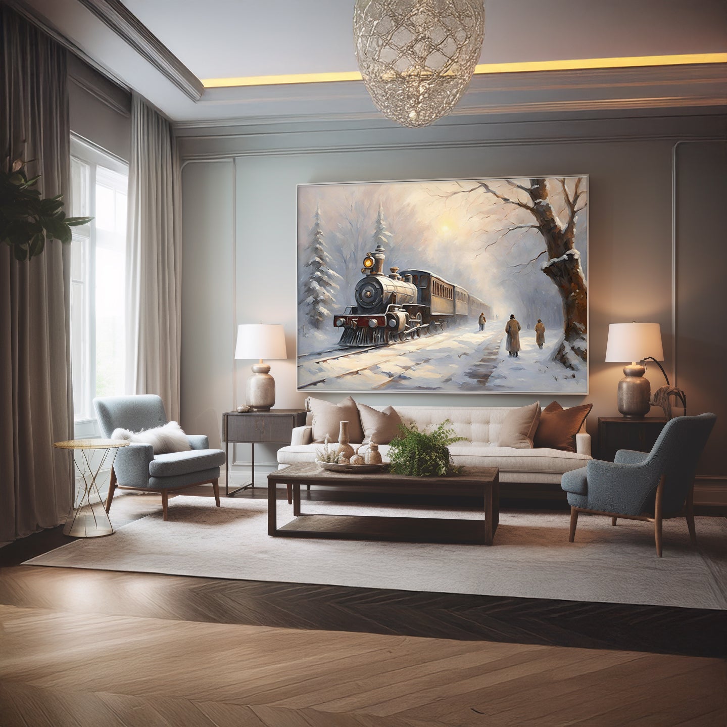 Snowy Winter Whimsical and Cozy Train Scene Matte Horizontal Poster Art Print