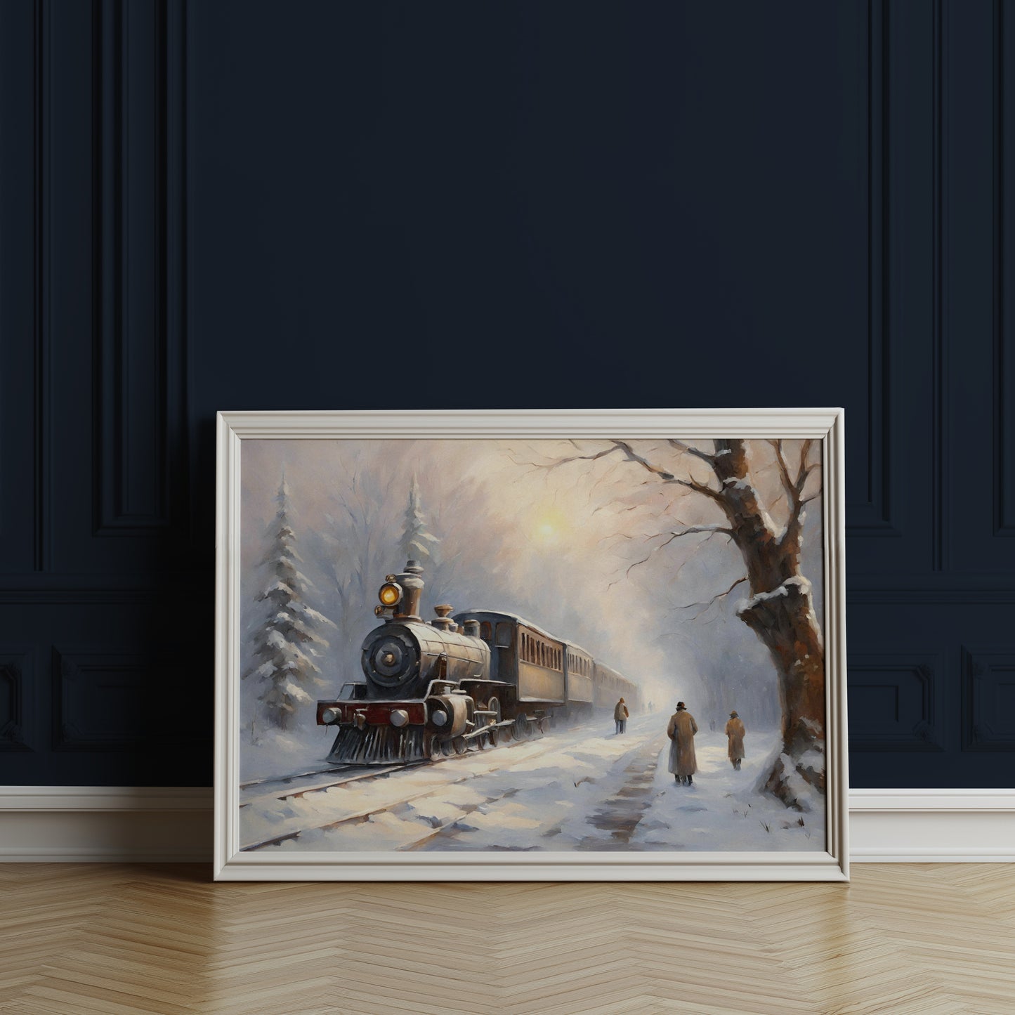 Snowy Winter Whimsical and Cozy Train Scene Matte Horizontal Poster Art Print