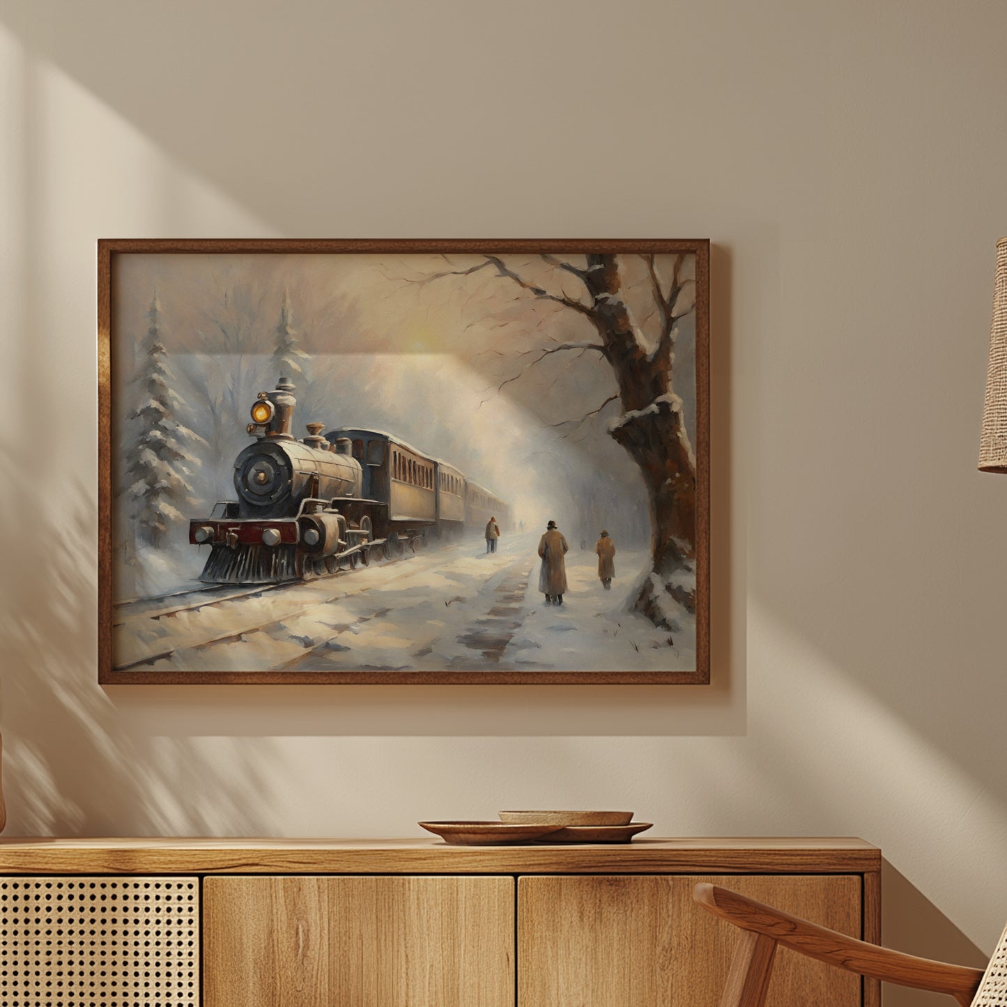 Snowy Winter Whimsical and Cozy Train Scene Matte Horizontal Poster Art Print