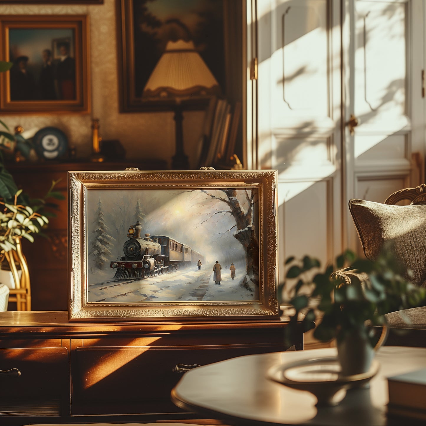 Snowy Winter Whimsical and Cozy Train Scene Matte Horizontal Poster Art Print