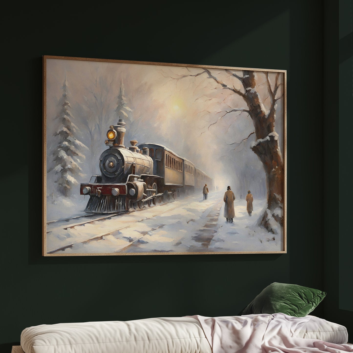 Snowy Winter Whimsical and Cozy Train Scene Matte Horizontal Poster Art Print