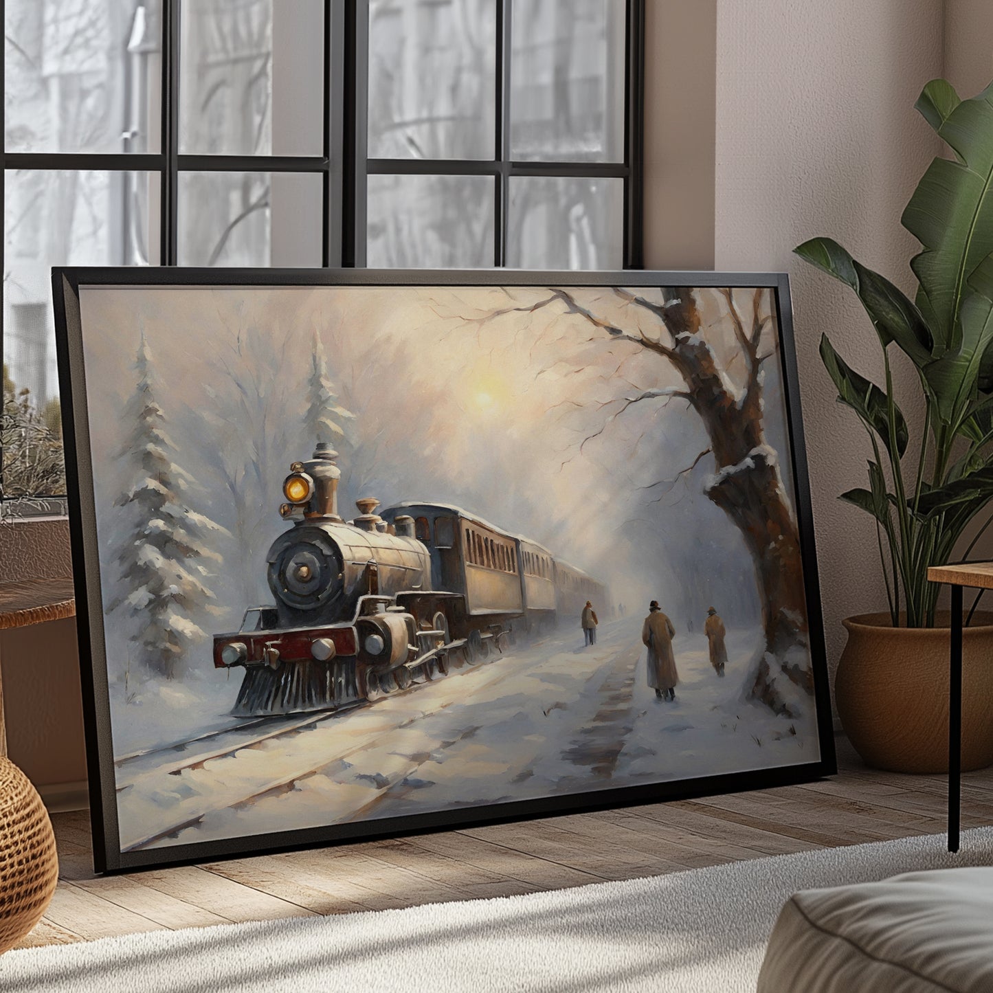 Snowy Winter Whimsical and Cozy Train Scene Matte Horizontal Poster Art Print