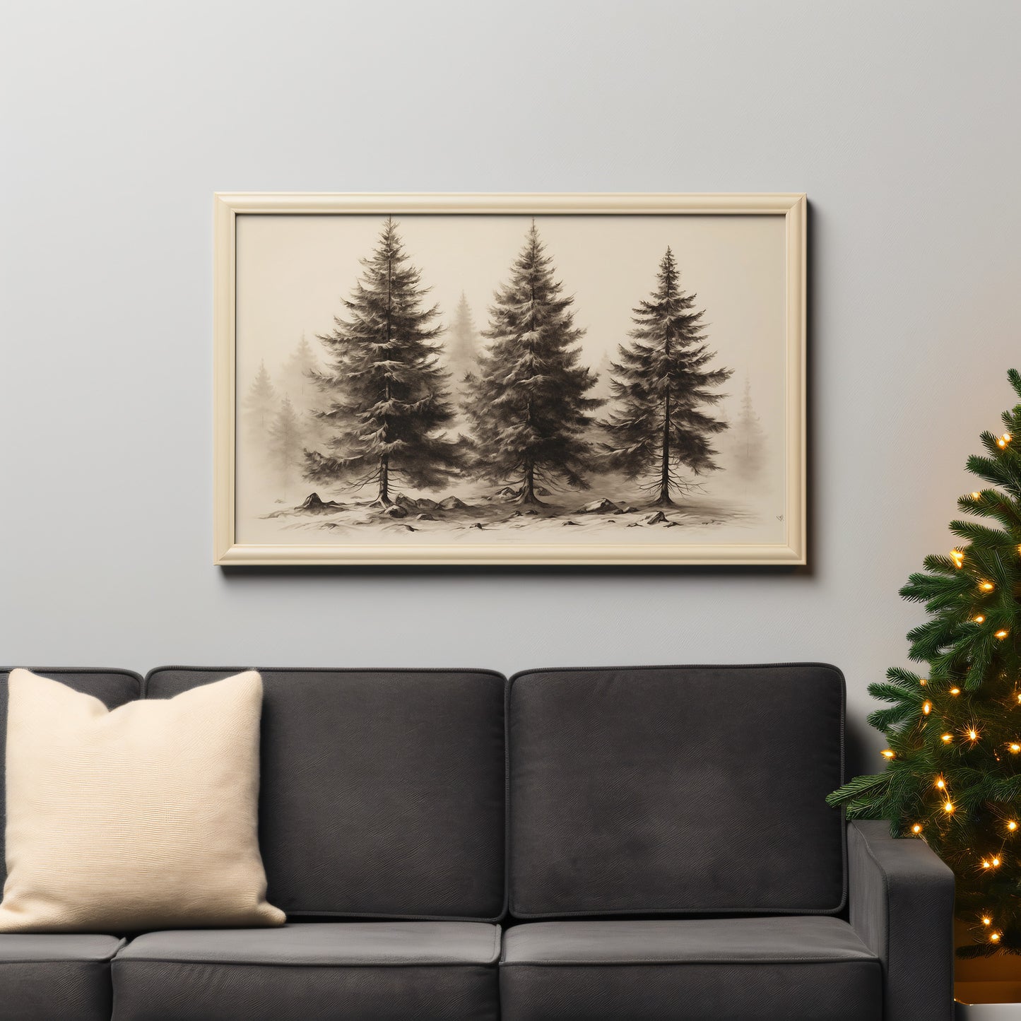 Winter Fir Trees Black and White Forest Matte Horizontal Poster Art Print