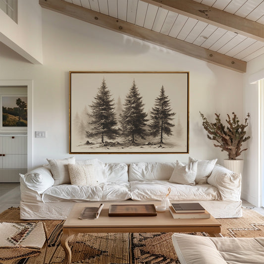 Winter Fir Trees Black and White Forest Matte Horizontal Poster Art Print