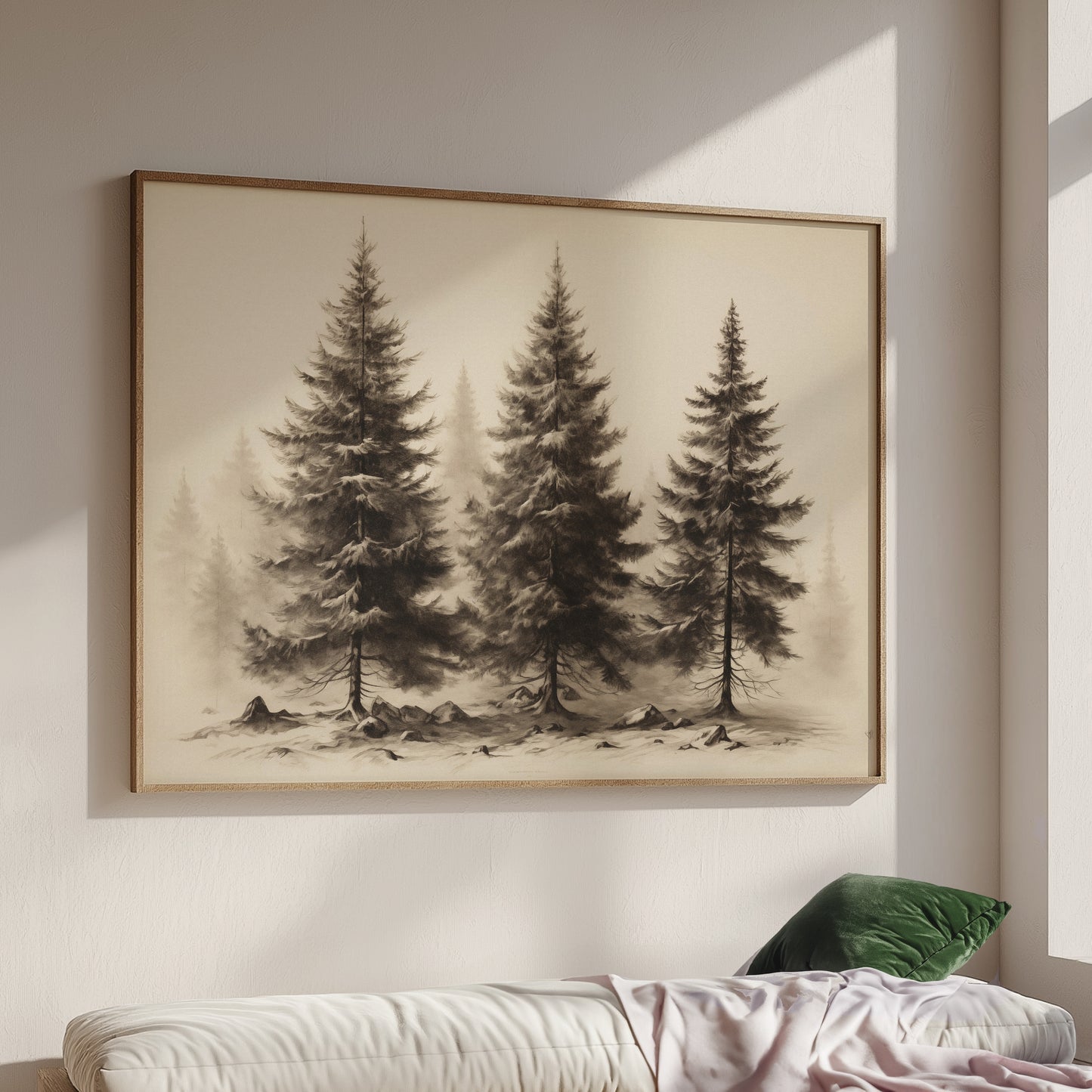 Winter Fir Trees Black and White Forest Matte Horizontal Poster Art Print