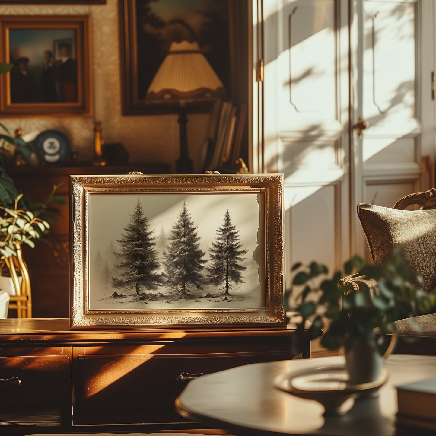 Winter Fir Trees Black and White Forest Matte Horizontal Poster Art Print