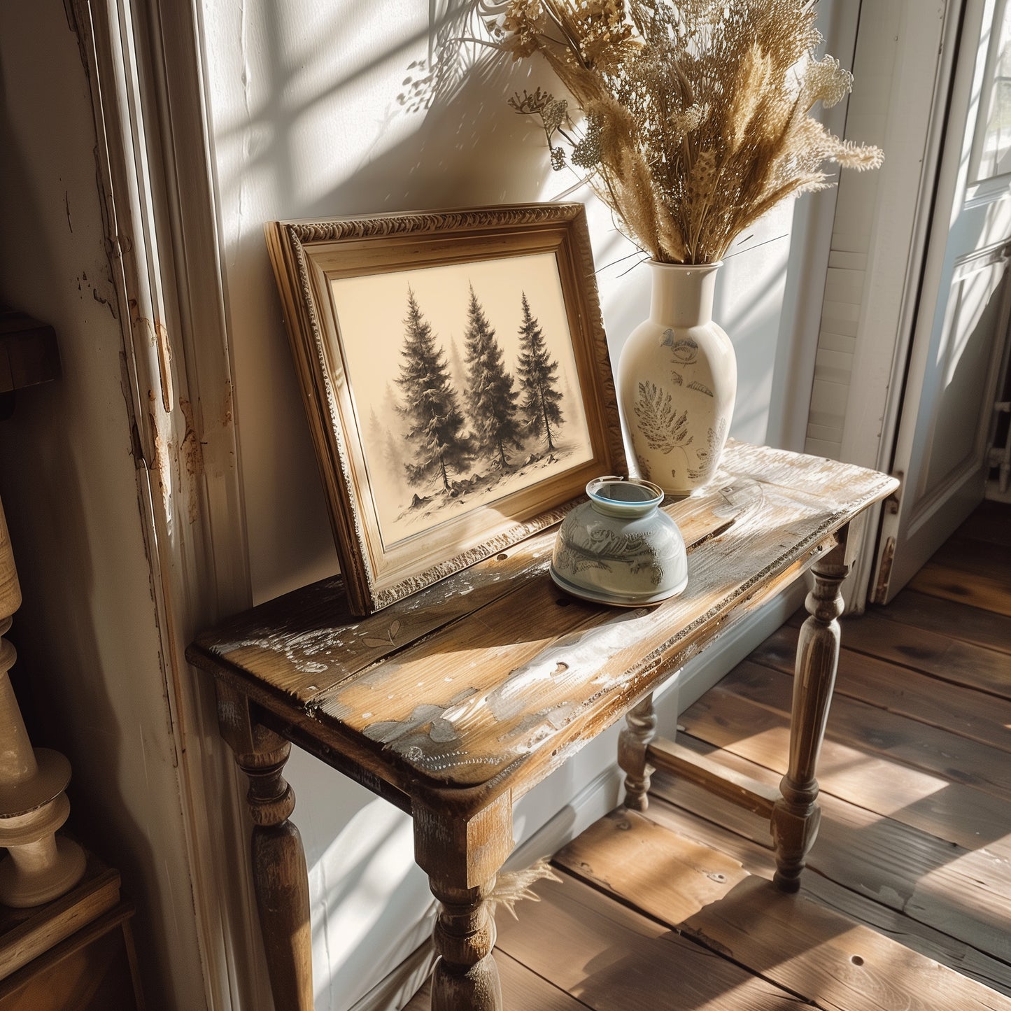 Winter Fir Trees Black and White Forest Matte Horizontal Poster Art Print