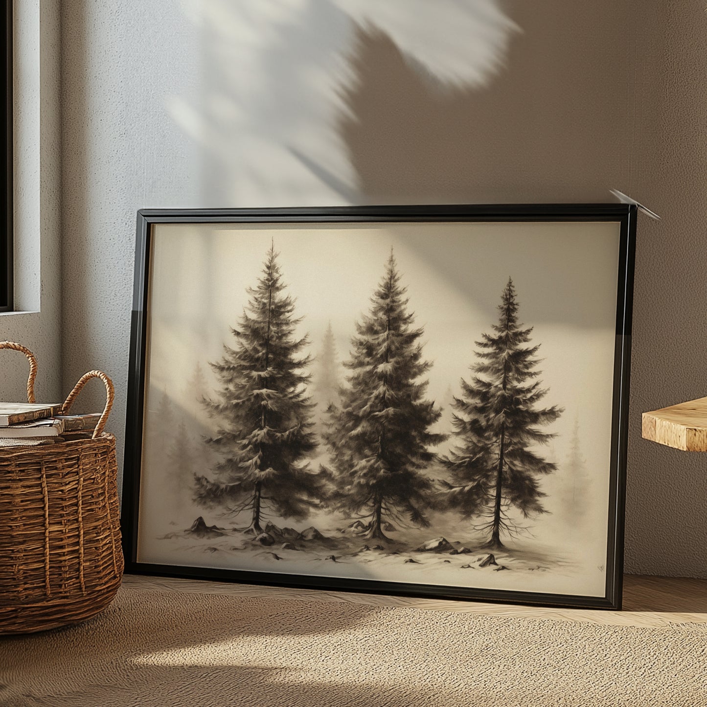Winter Fir Trees Black and White Forest Matte Horizontal Poster Art Print