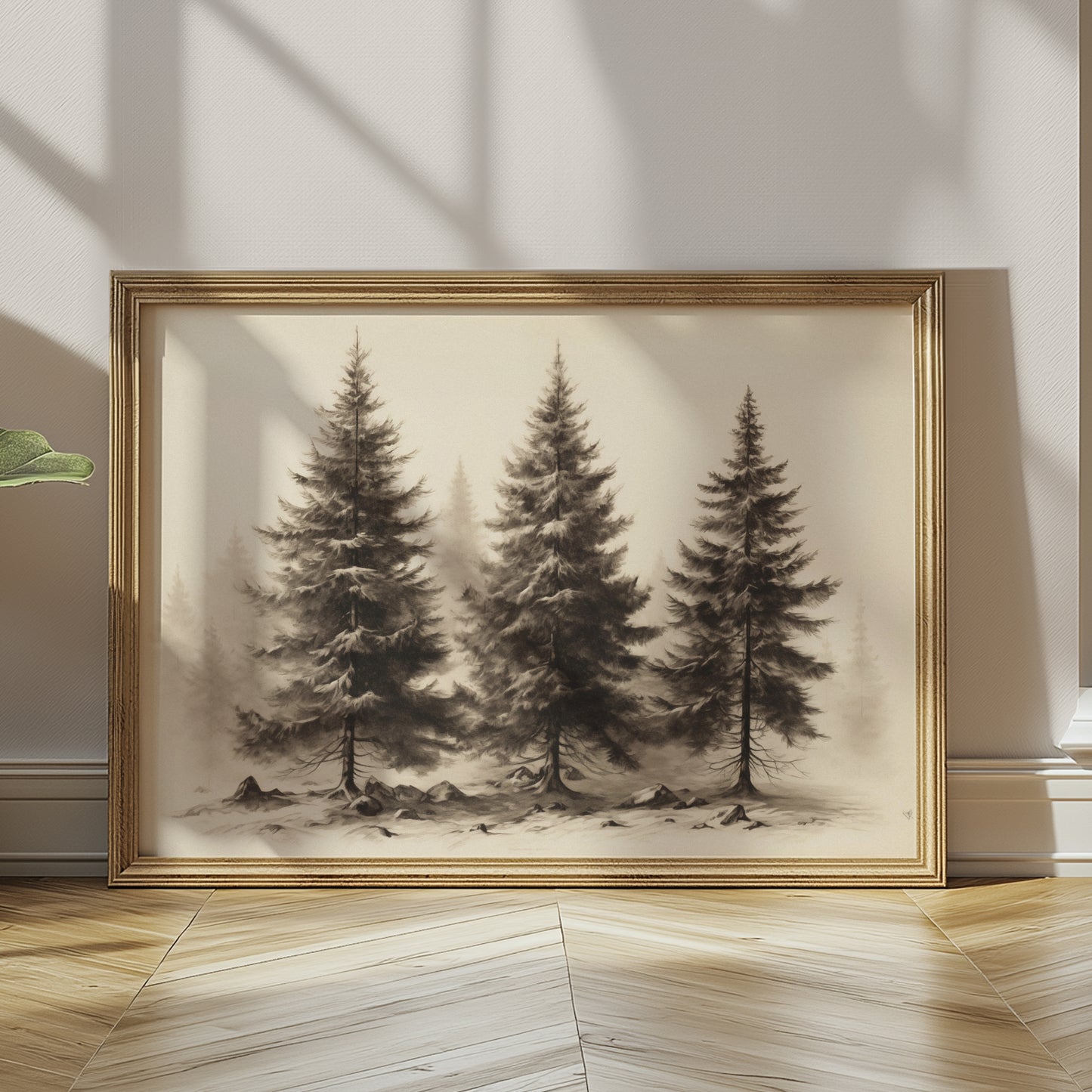 Winter Fir Trees Black and White Forest Matte Horizontal Poster Art Print