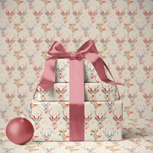 Whimsical Colorful Watercolor Reindeer Gift Wrapping Paper Sheets