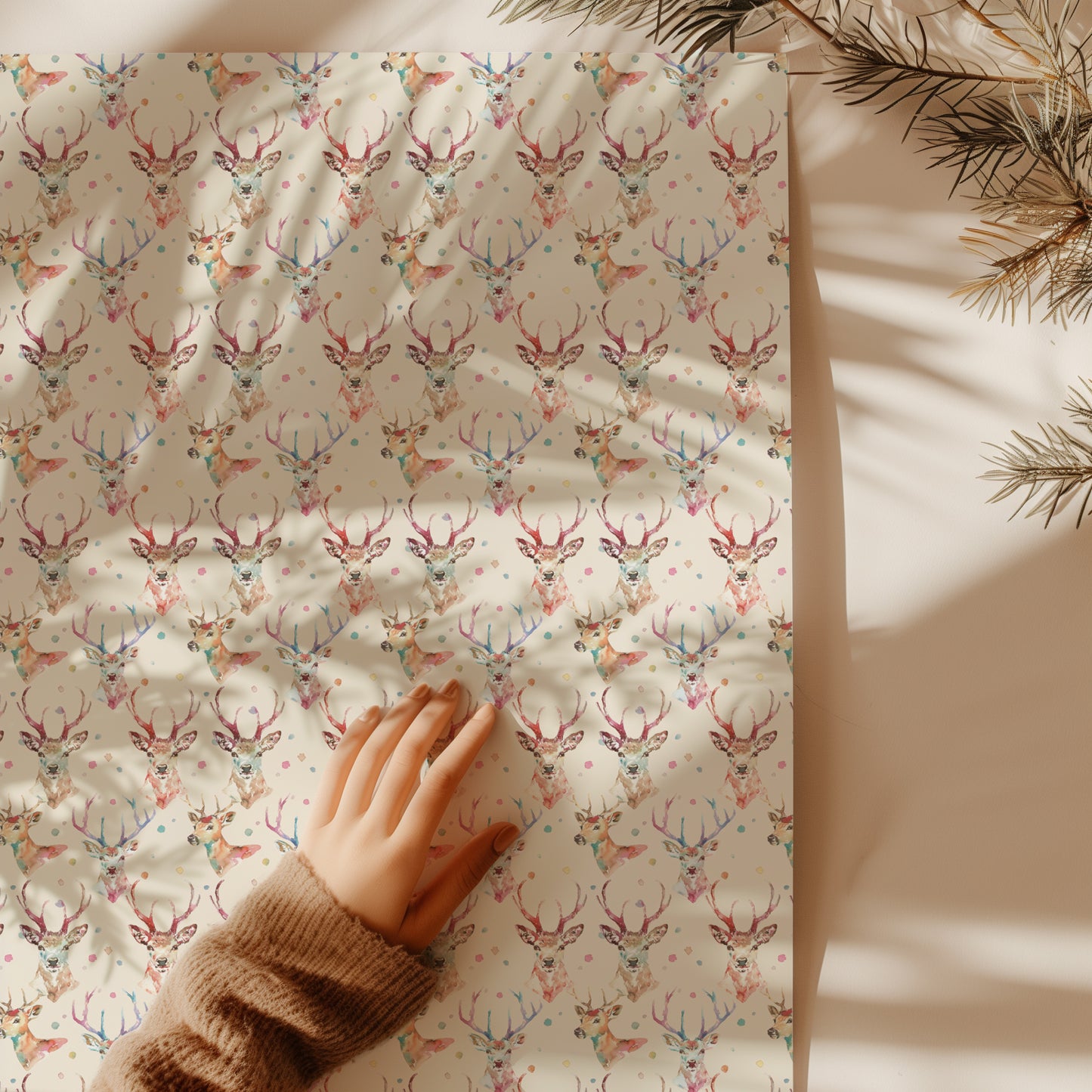 Whimsical Colorful Watercolor Reindeer Gift Wrapping Paper Sheets