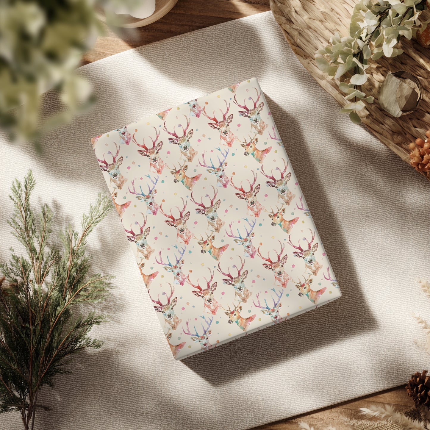 Whimsical Colorful Watercolor Reindeer Gift Wrapping Paper Sheets