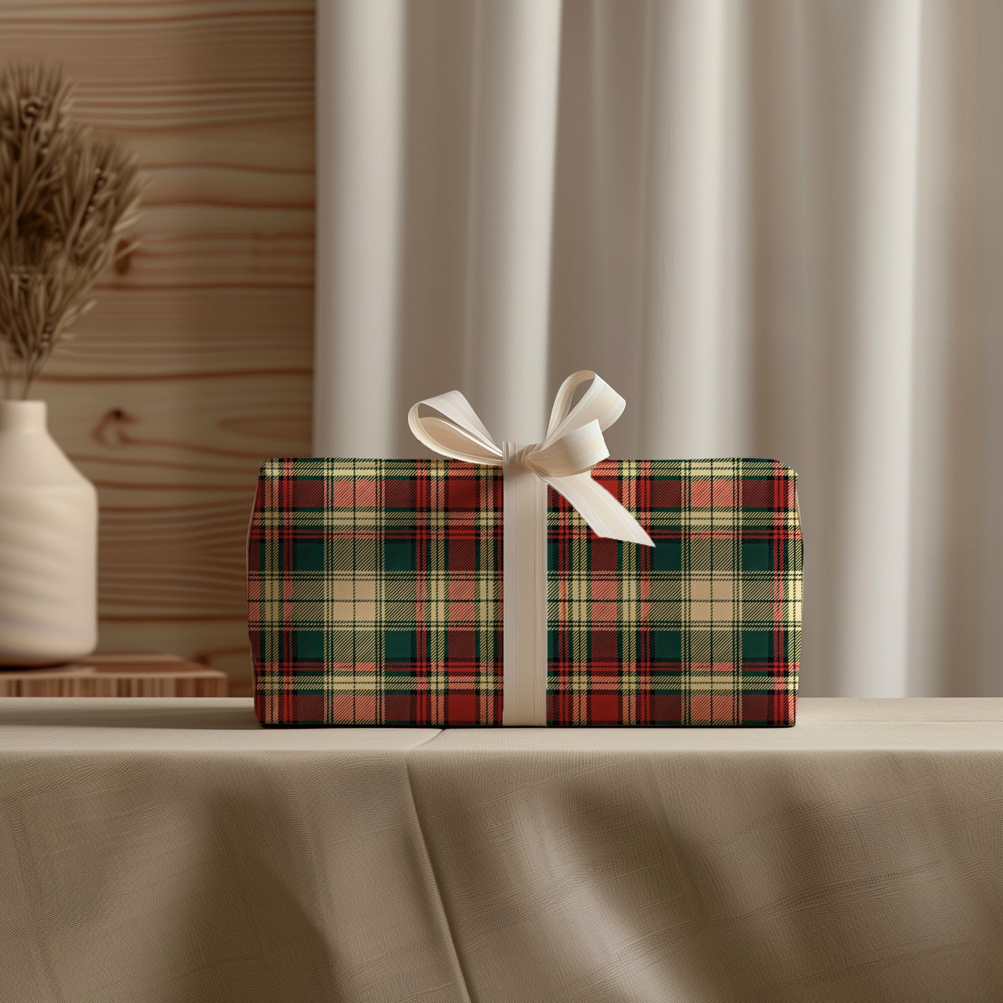 Traditional Cozy Christmas Plaid Print Gift Wrapping Paper Sheets