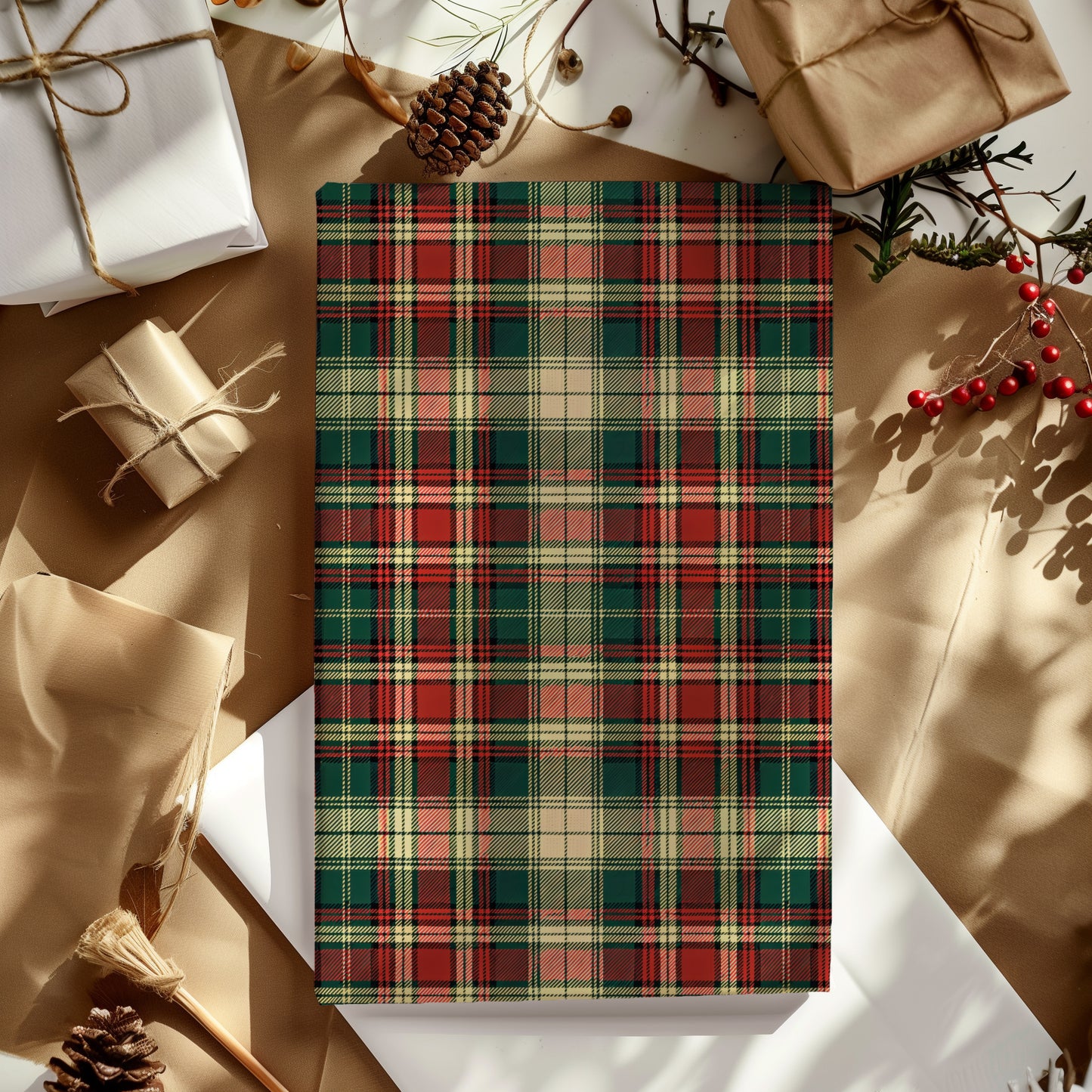 Traditional Cozy Christmas Plaid Print Gift Wrapping Paper Sheets