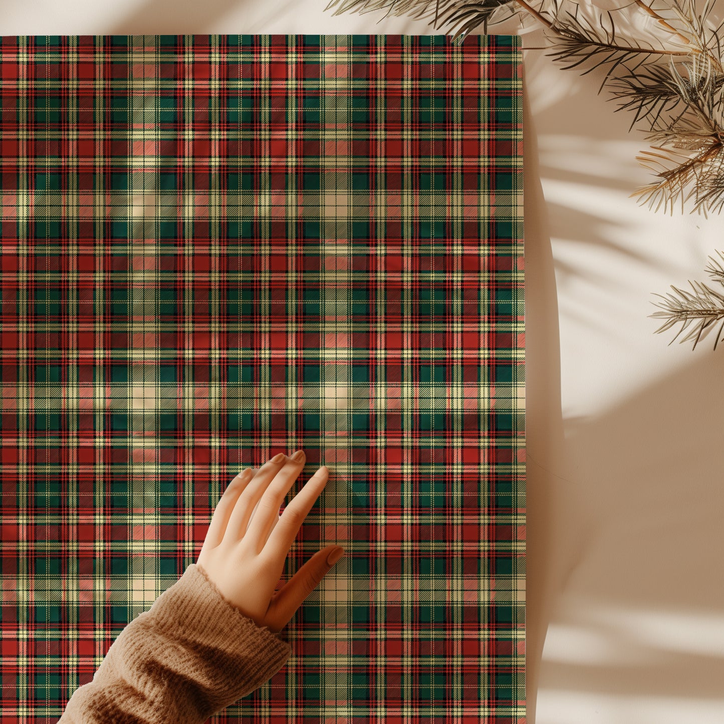 Traditional Cozy Christmas Plaid Print Gift Wrapping Paper Sheets