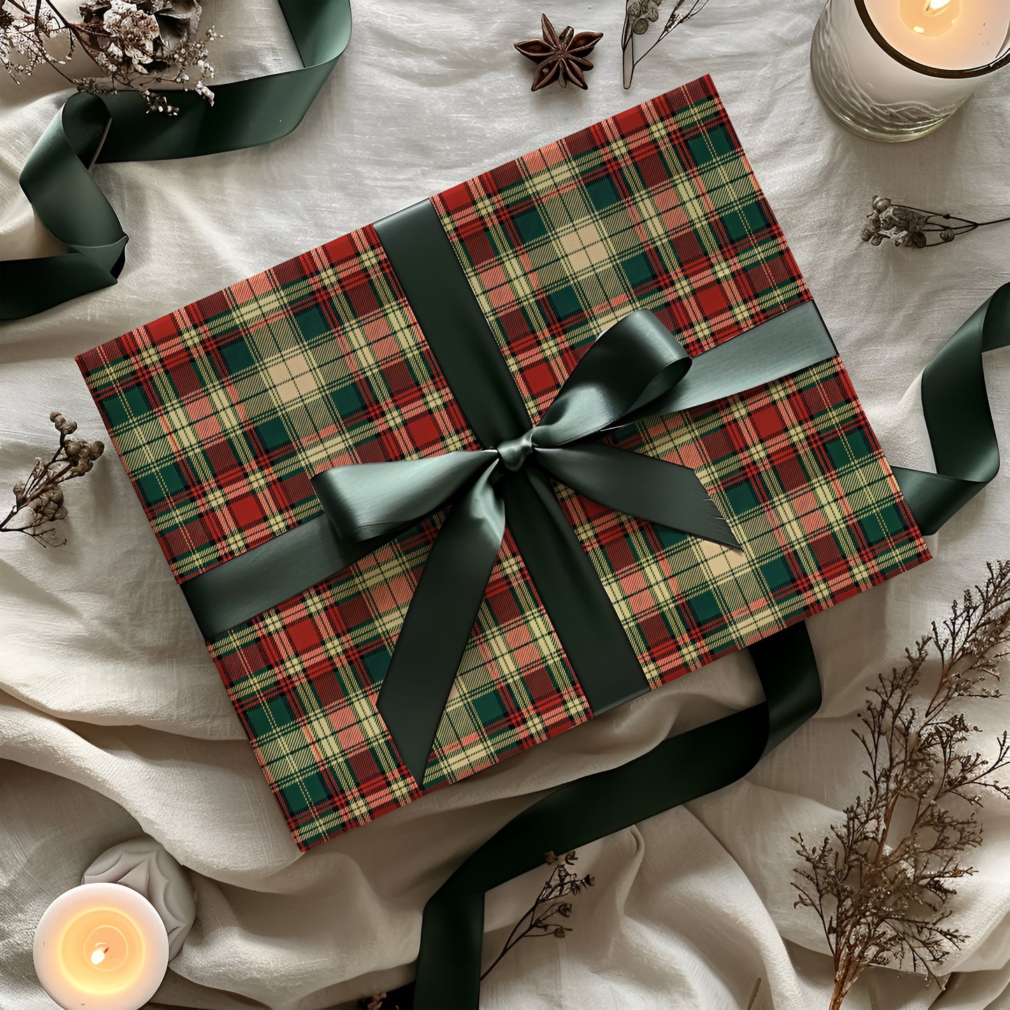 Traditional Cozy Christmas Plaid Print Gift Wrapping Paper Sheets