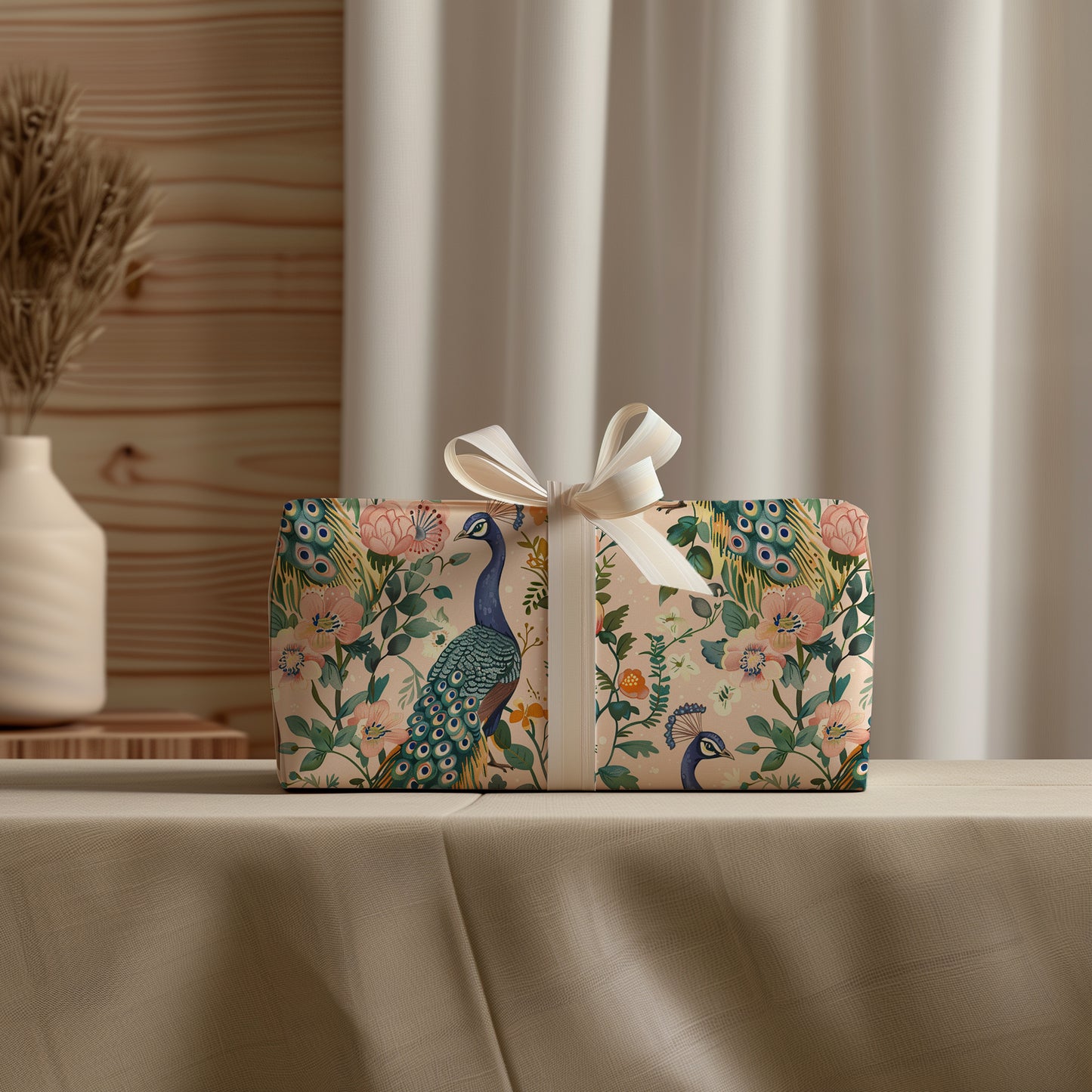 Peacock Colorful Floral Print Gift Wrapping Paper Sheets