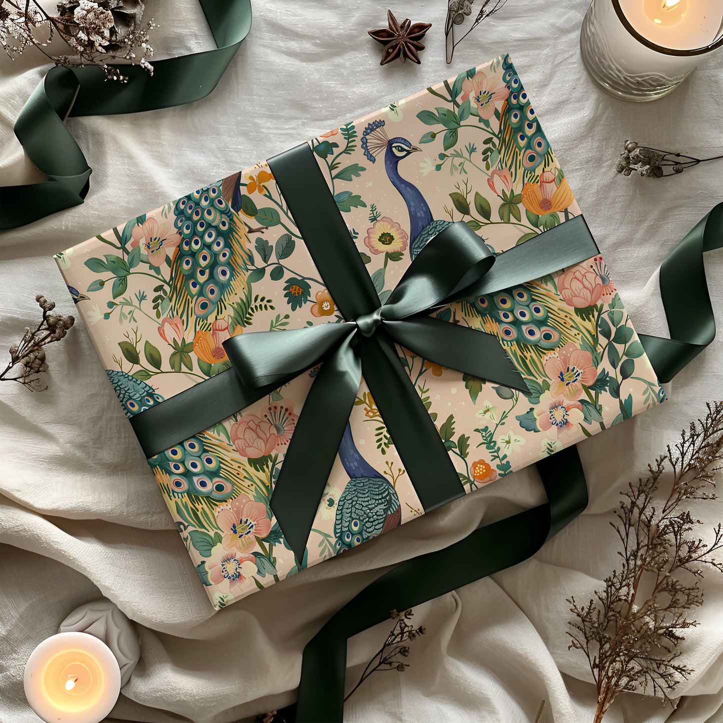 Peacock Colorful Floral Print Gift Wrapping Paper Sheets