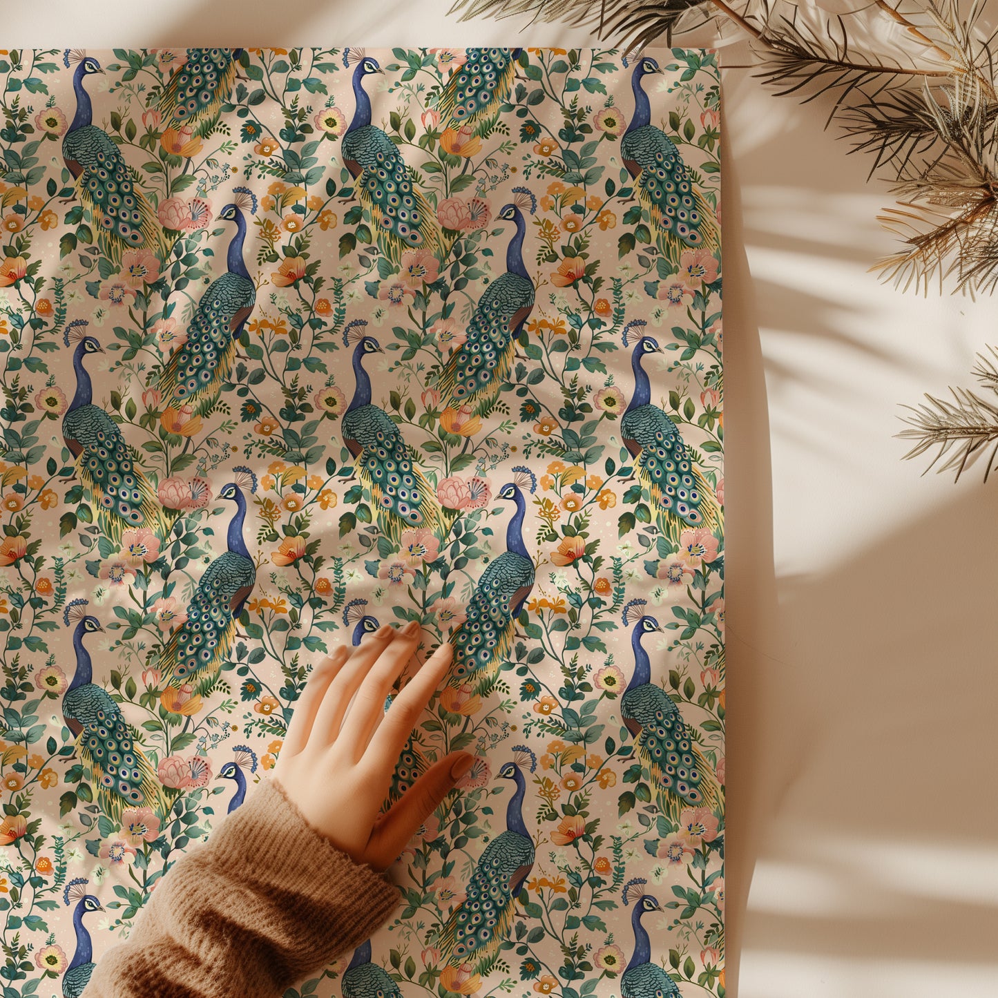 Peacock Colorful Floral Print Gift Wrapping Paper Sheets