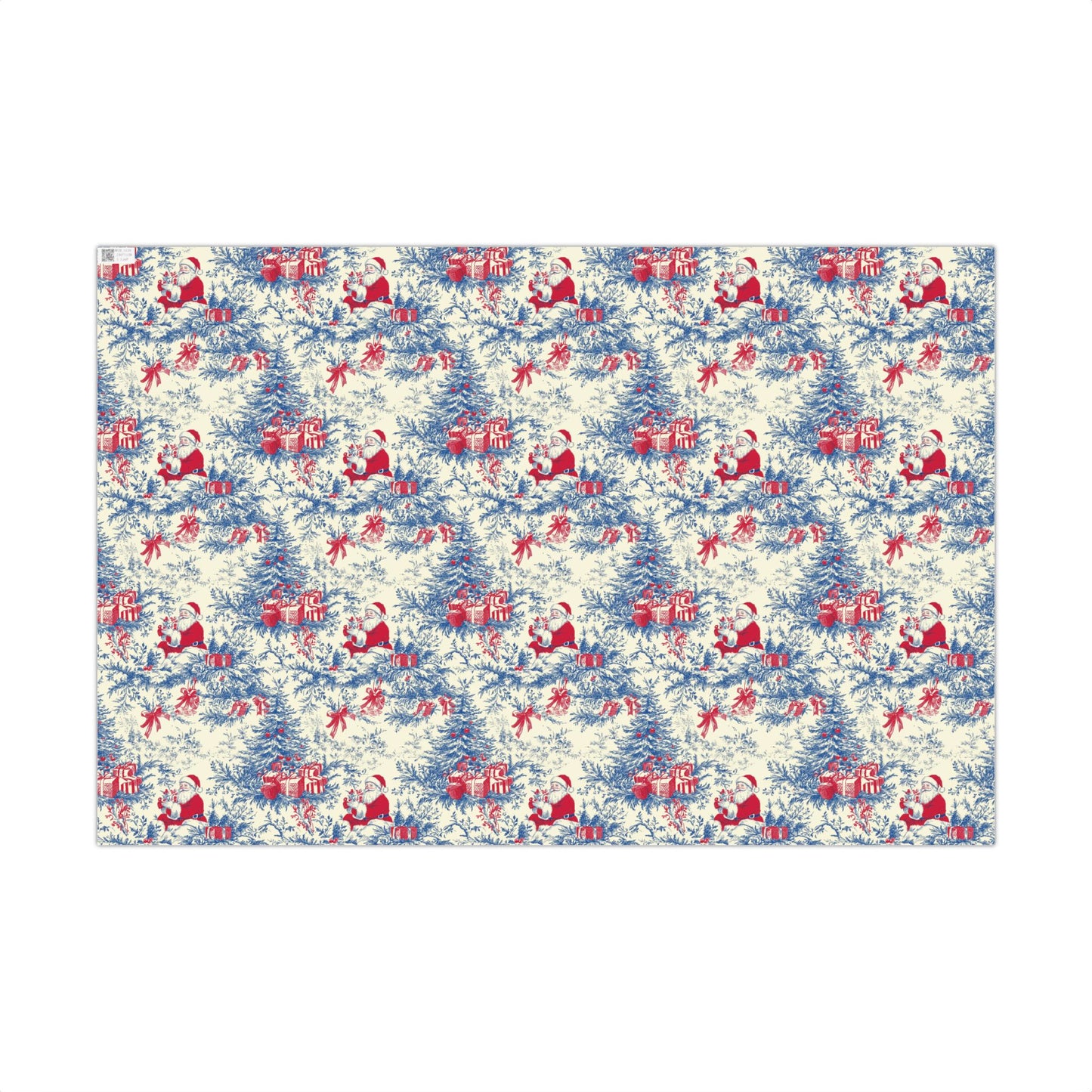 Santa with Tree and Gifts Toile de Jouy Gift Wrapping Paper Sheets