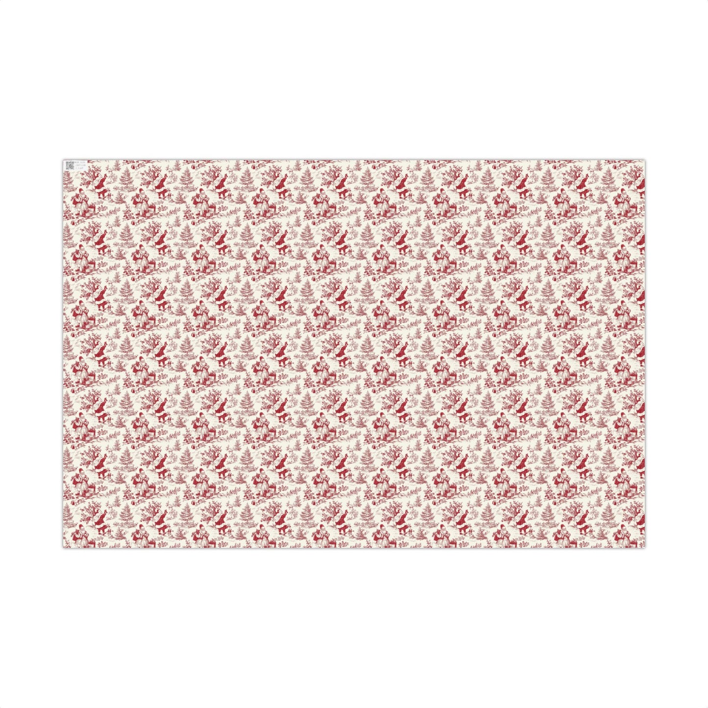 Red Santa, Trees and Gifts Toile de Jouy Gift Wrapping Paper Sheets