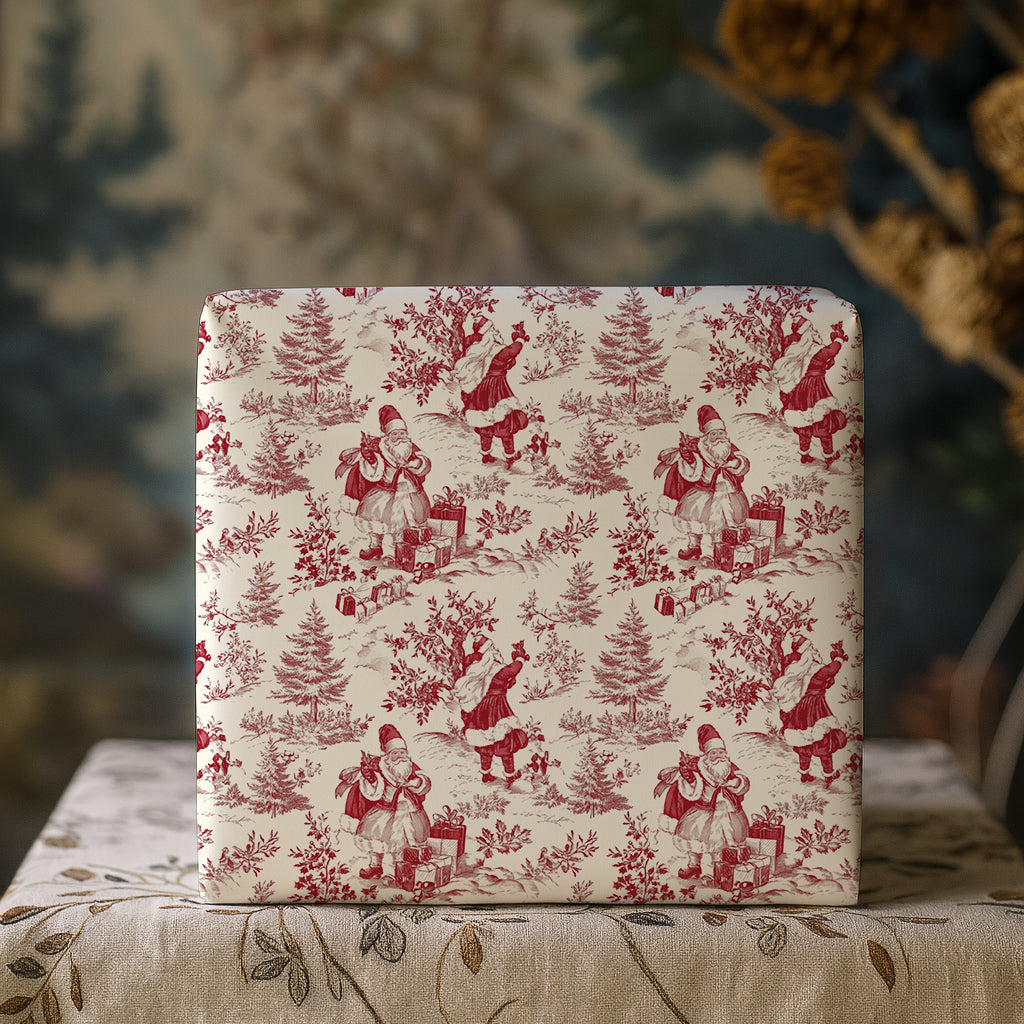 Red Santa, Trees and Gifts Toile de Jouy Gift Wrapping Paper Sheets
