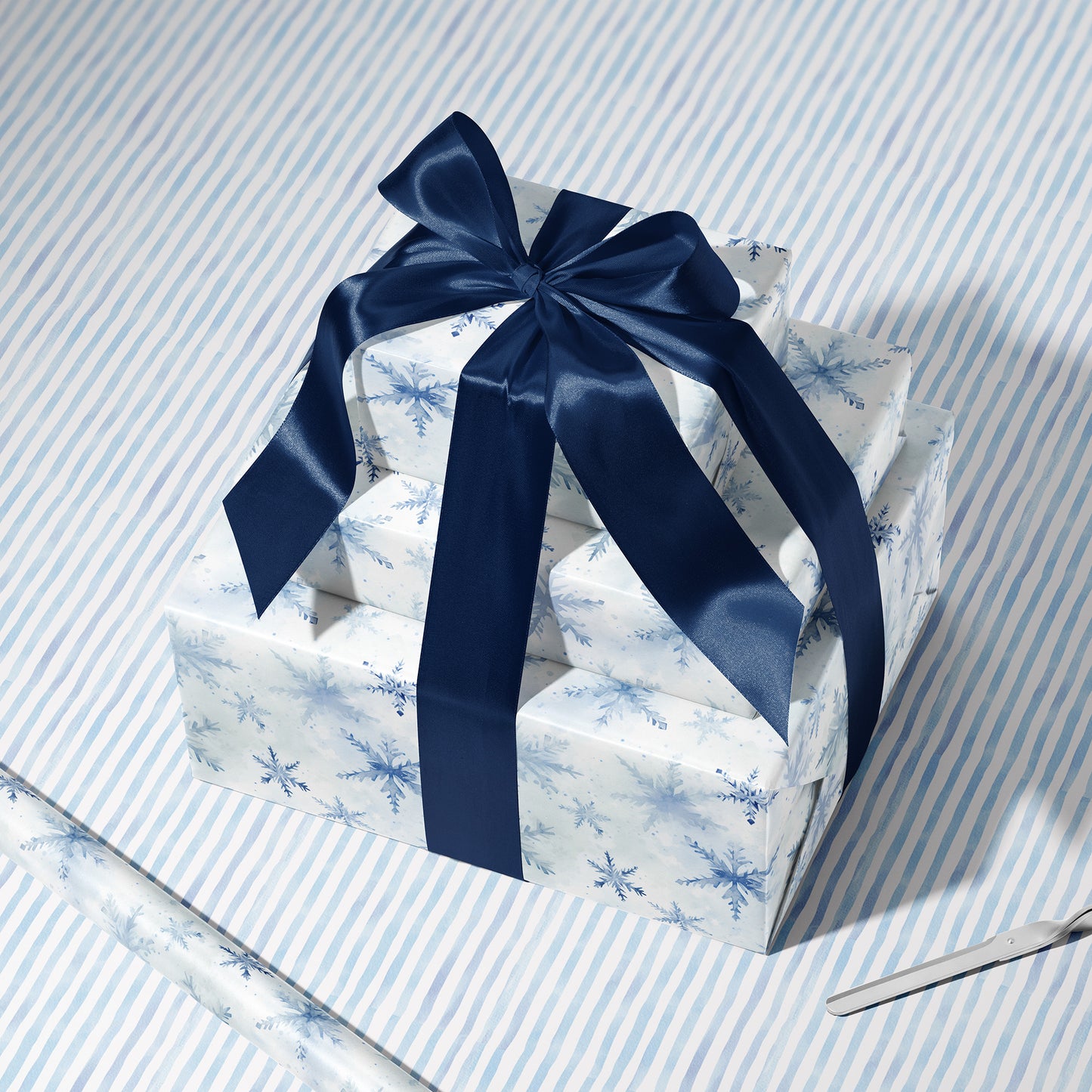 Whimsical Watercolor Blue Snowflakes Gift Wrapping Paper Sheets