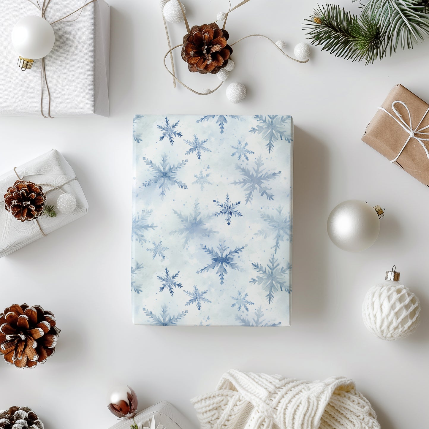 Whimsical Watercolor Blue Snowflakes Gift Wrapping Paper Sheets
